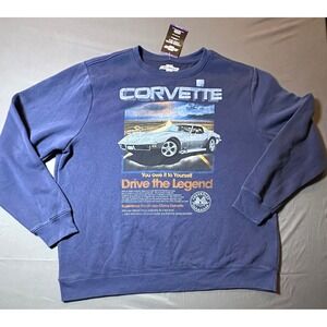 Chevrolet Corvette Mens XXL Sweatshirt Navy Blue Graphic Drive the Legend New